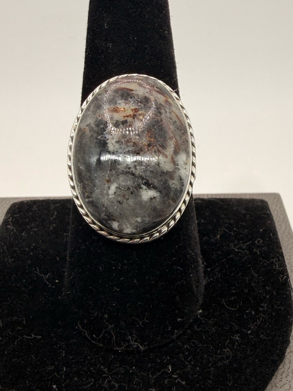 925 Sterling Silver Dendritic Agate Style Statement Ring Size 9